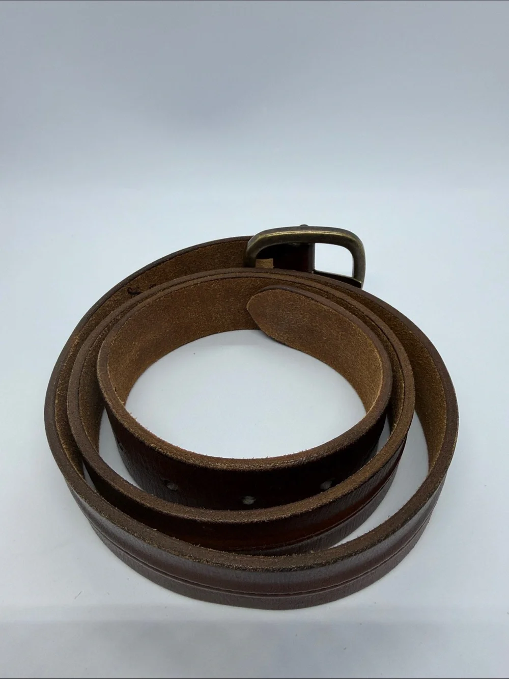 Lucky Brand Dark Brown Leather Belt with Antique Brass Buckle